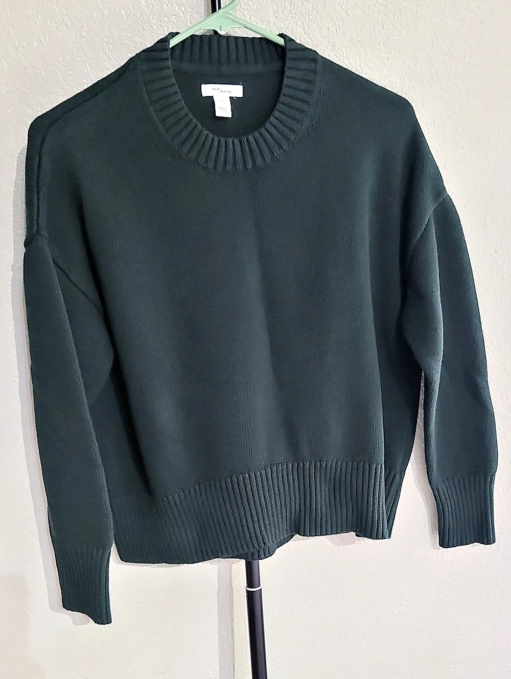 Daily Ritual Long-Sleeve Crewneck Cotton Sweater Forest Green XS